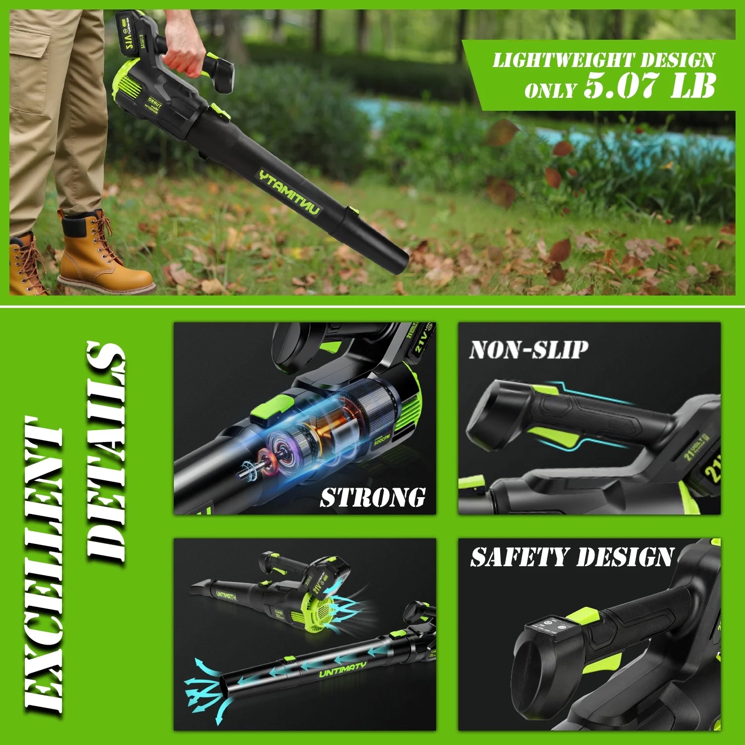 500 CFM Cordless Leaf Blower for Lawn Care 150 MPH Battery Leaf Blower Leaf Blower with 4.0Ah Battery and Charger,Green