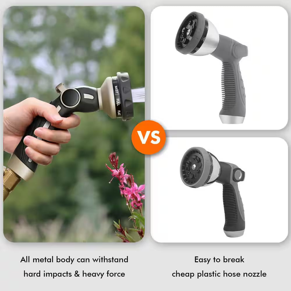 Heavy Duty Metal Water Hose Nozzle Sprayer for Garden 9 Spray Patterns High Pressure 6.3 In.