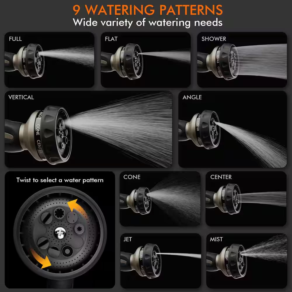 Heavy Duty Metal Water Hose Nozzle Sprayer for Garden 9 Spray Patterns High Pressure 6.3 In.