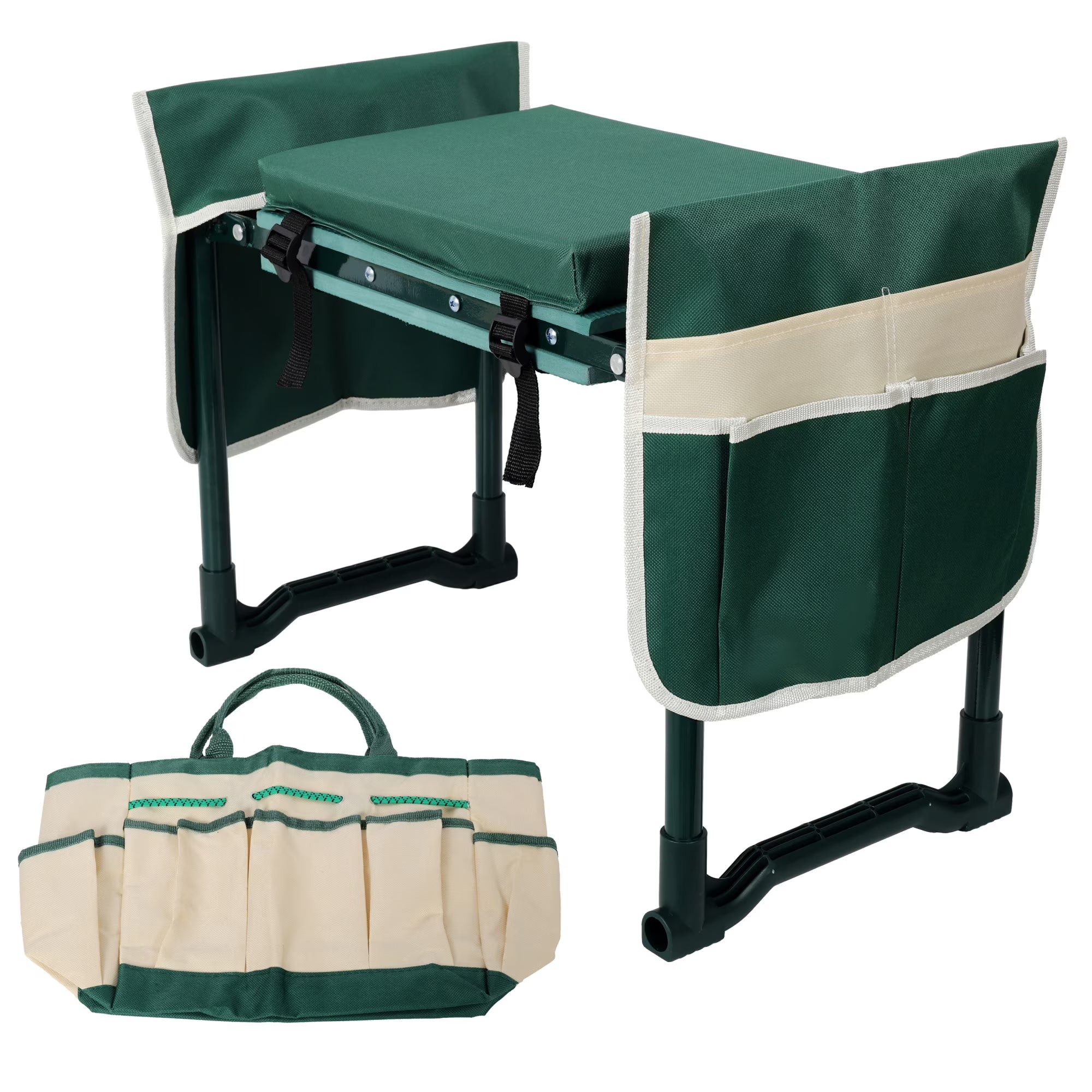 Foldable Garden Kneeler Seat with 2 Tool Pouches,Foldable Stool Heavy Duty Thick Gardening Bench for Kneeling and Seat
